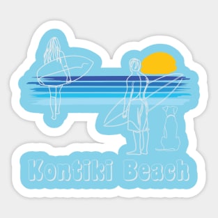 Kontiki Beach , Surfing Beach Surf Guy Girl with Dog Sticker